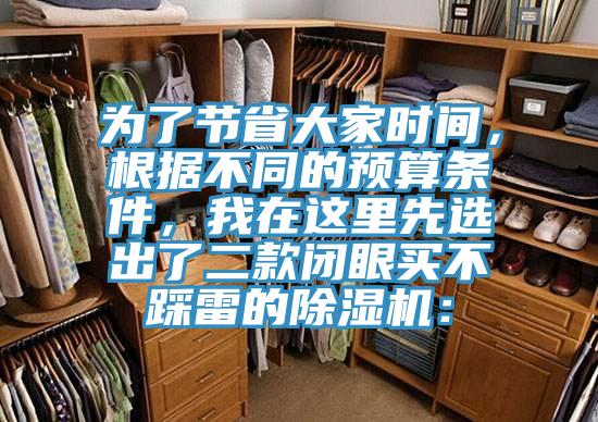 為了節(jié)省大家時間，根據(jù)不同的預算條件，我在這里先選出了二款閉眼買不踩雷的除濕機：